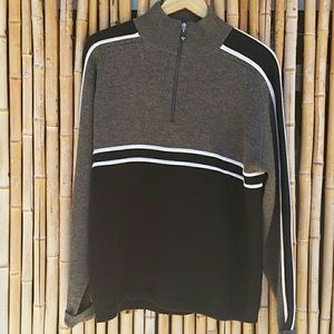 MEISTER Black & Grey Zip Turtle Neck Sweater Large